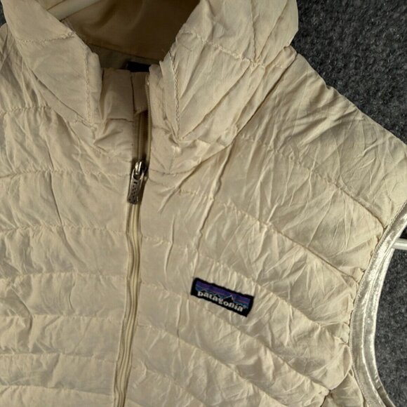 Patagonia Women Down Vest Sleeveless Ivory Full Zip Pockets Small Adjustable - Picture 8 of 16